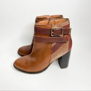Topshop brown leather ankle booties with buckle decor suede/animal print 38 7.5